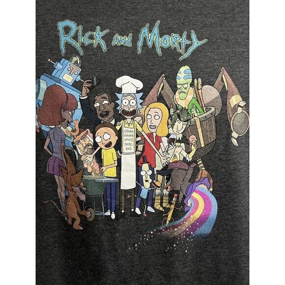 Rick and Morty Mens Cartoon Graphic T-Shirt Medium Gray Adult Swim Stretch 50/50 - Picture 4 of 5